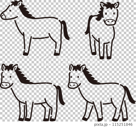 Simple and cute horse illustration set Simple and cute horse illustration set 115251846