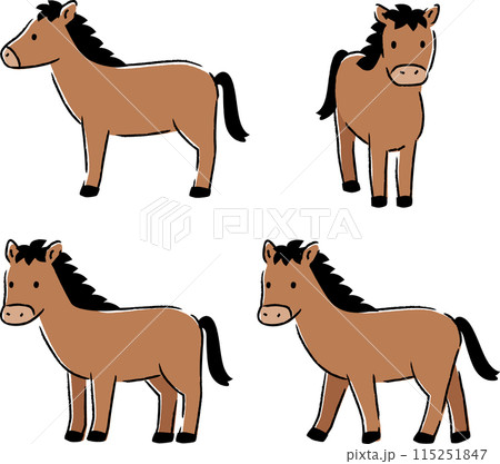 シンプルでかわいい馬のイラストセット シンプルでかわいい馬のイラストセット 115251847