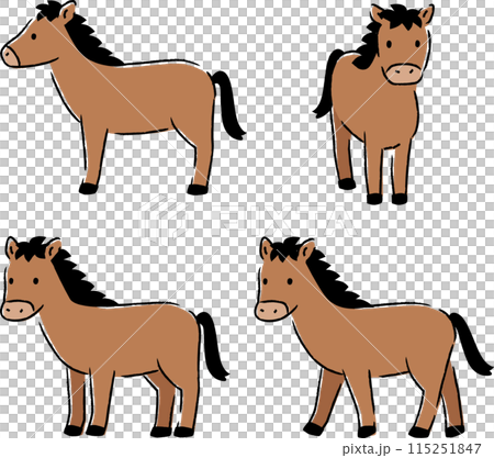 シンプルでかわいい馬のイラストセット シンプルでかわいい馬のイラストセット 115251847