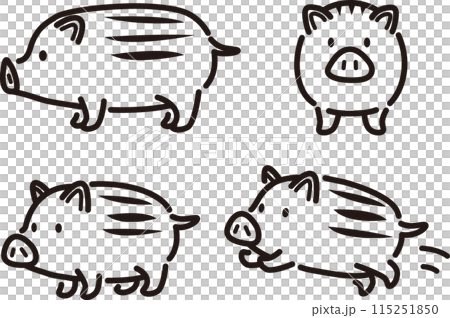 Simple and cute illustration set of baby boar 115251850