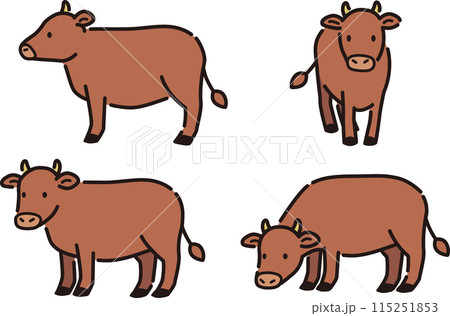 シンプルでかわいい牛のイラストセット 115251853