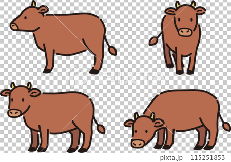 シンプルでかわいい牛のイラストセット 115251853