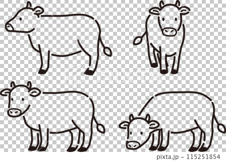 Simple and cute cow illustration set Simple and cute cow illustration set 115251854