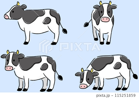 シンプルでかわいい牛のイラストセット シンプルでかわいい牛のイラストセット 115251859