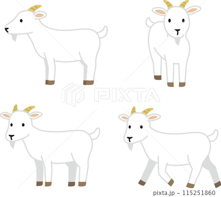 シンプルでかわいいヤギのイラストセット シンプルでかわいいヤギのイラストセット 115251860