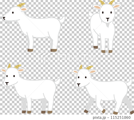 シンプルでかわいいヤギのイラストセット シンプルでかわいいヤギのイラストセット 115251860