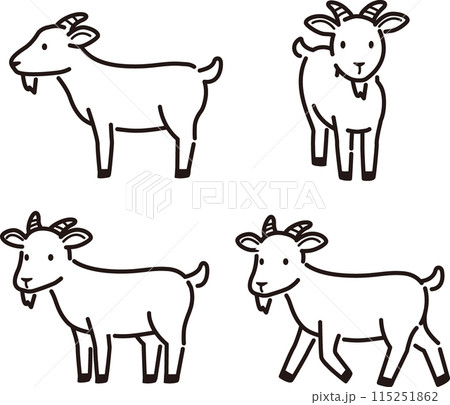 シンプルでかわいいヤギのイラストセット 115251862