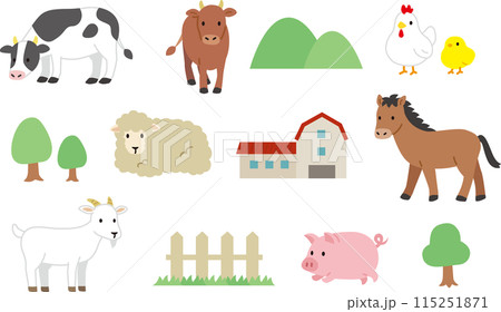 かわいい牧場の動物たちイラストセット 115251871