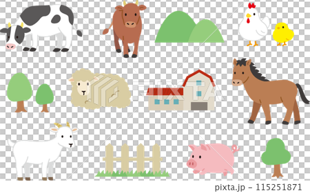 かわいい牧場の動物たちイラストセット 115251871