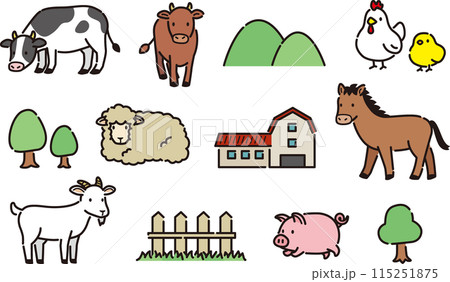 かわいい牧場の動物たちイラストセット かわいい牧場の動物たちイラストセット 115251875