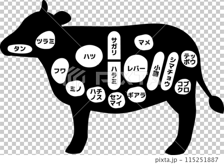 Simple silhouette illustration of cow parts (internal organs) Simple silhouette illustration of cow parts (internal organs) 115251887