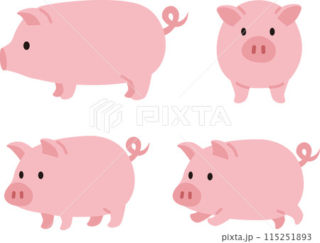 シンプルでかわいい豚のイラストセット シンプルでかわいい豚のイラストセット 115251893