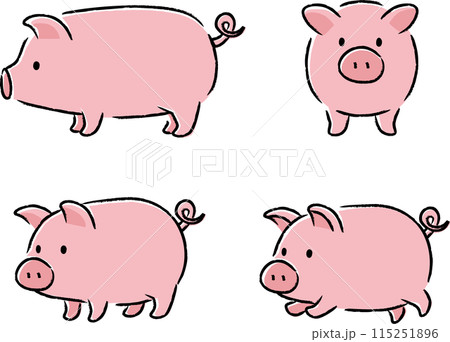 シンプルでかわいい豚のイラストセット シンプルでかわいい豚のイラストセット 115251896