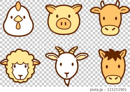 簡單可愛的家養動物,肉食動物臉圖示插圖 簡單可愛的家養動物,肉食動物臉圖示插圖 115251901
