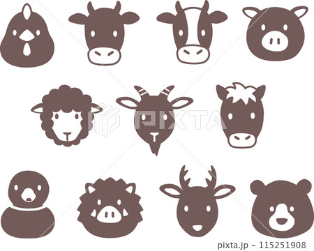 シンプルでかわいい野生、家畜、食肉動物の顔アイコンイラスト シンプルでかわいい野生、家畜、食肉動物の顔アイコンイラスト 115251908