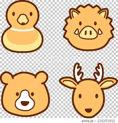 シンプルでかわいい野生動物、ジビエの顔アイコンイラスト 115251912