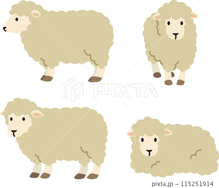 シンプルでかわいい羊のイラストセット シンプルでかわいい羊のイラストセット 115251914