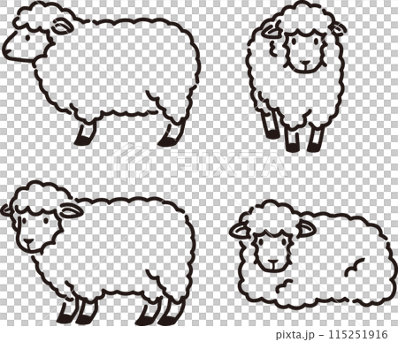 Simple and cute sheep illustration set 115251916