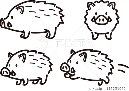 シンプルでかわいいイノシシのイラストセット 115251922