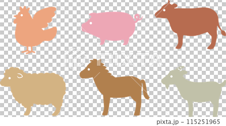 シンプルな家畜、食肉動物のシルエットイラスト 115251965