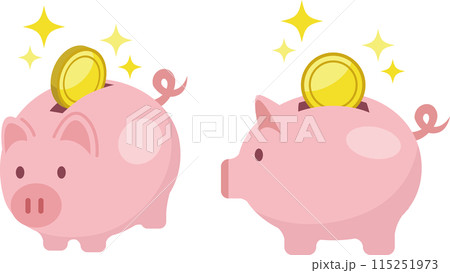 かわいい豚の貯金箱と入る日本円コインのイラスト かわいい豚の貯金箱と入る日本円コインのイラスト 115251973