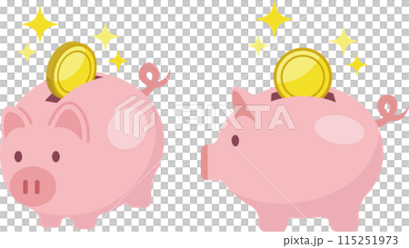かわいい豚の貯金箱と入る日本円コインのイラスト かわいい豚の貯金箱と入る日本円コインのイラスト 115251973
