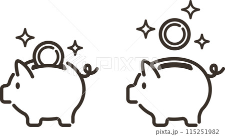 かわいい豚の貯金箱と入る日本円コインのイラスト かわいい豚の貯金箱と入る日本円コインのイラスト 115251982