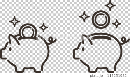 かわいい豚の貯金箱と入る日本円コインのイラスト かわいい豚の貯金箱と入る日本円コインのイラスト 115251982