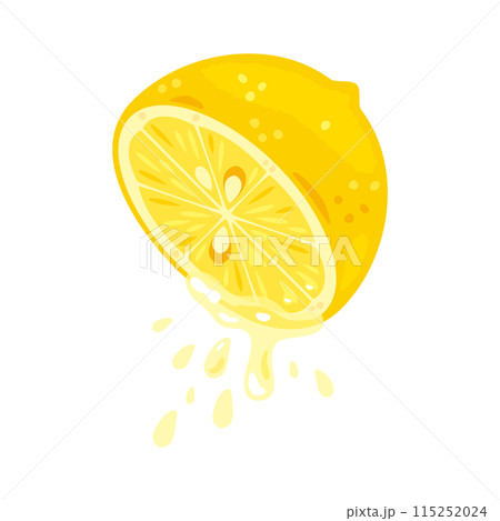 搾られ果汁が滴るレモン 115252024