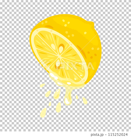 搾られ果汁が滴るレモン 115252024