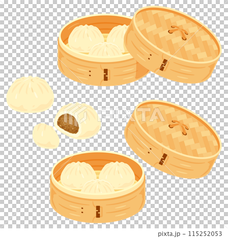 セイロに盛られた肉まんセット 115252053