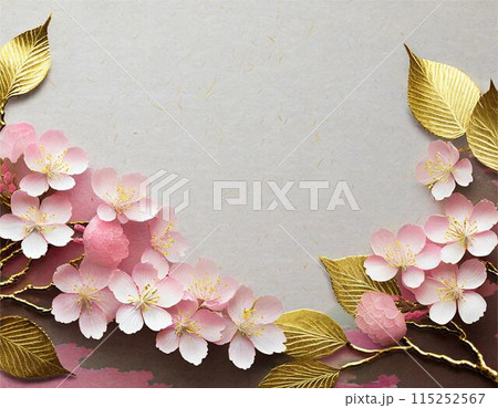 桜　サクラ　さくら　花　春　和紙　フレーム　背景 115252567