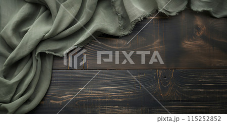 緑のテーブルクロスと暗い木目のテーブル「AI生成画像」 緑のテーブルクロスと暗い木目のテーブル「AI生成画像」 115252852