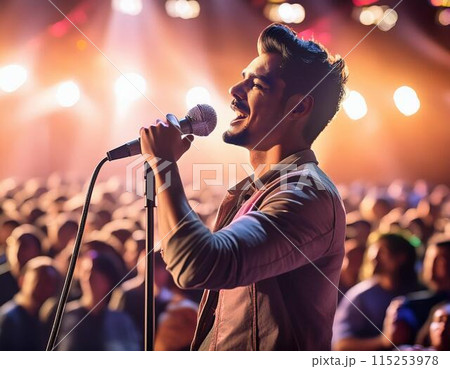 男性歌手と満員のコンサートホール 男性歌手と満員のコンサートホール 115253978