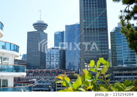 various recognizable places and attractions of Vancouver in Canada city center good weather clean downtown blue sky huge buildings skyscrapers many videos and photos of this topic British Columbia 115254264