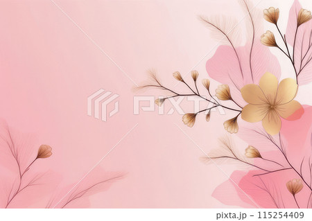 Botanical abstract banner design, poster, wallpaper sakura cherry blossoms and leaves on pink background. 115254409