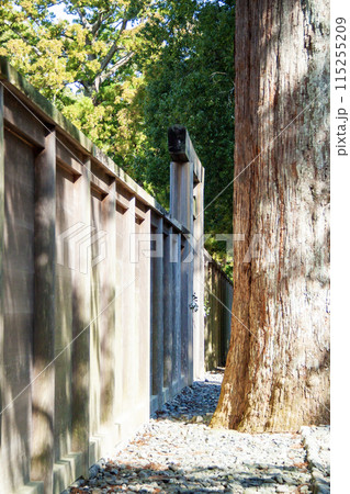 伊勢神宮　内宮の板垣と古殿地の木 115255209