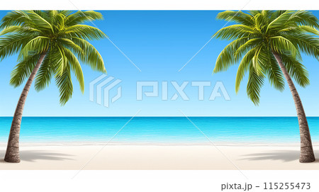 やしの木と海岸と海と青空がきれいな南国のリゾート地