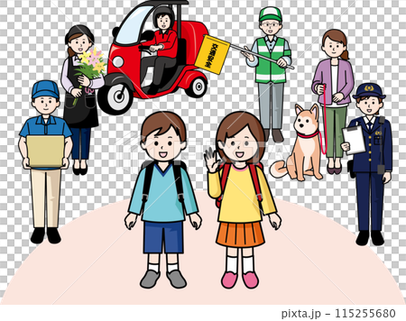 「ながら見守り」で子供を見守る人たち 「ながら見守り」で子供を見守る人たち 115255680