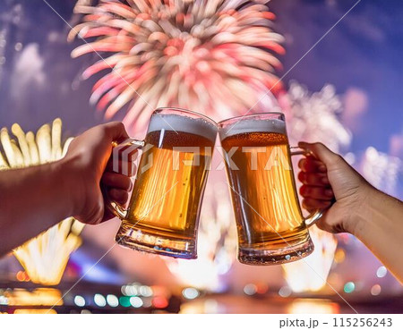 ビールと打ち上げ花火 115256243