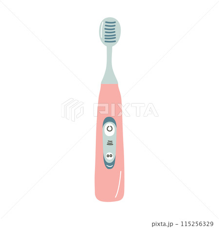 Electric toothbrush icon, vector illustration of modern brush for teeth, cartoon design element, dental hygiene instrument, product for healthy teeth, isolated colored clipart on white background Electric toothbrush icon, vector illustration of modern brush for teeth, cartoon design element, dental hygiene instrument, product for healthy teeth, isolated colored clipart on white background 115256329