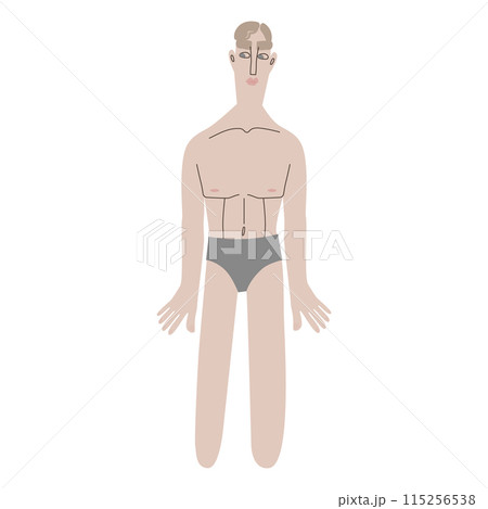 Flat European man in underwear. Pale skin person with blond hair in cartoon style for multinational and diversity designs. Vector illustration. Flat European man in underwear. Pale skin person with blond hair in cartoon style for multinational and diversity designs. Vector illustration. 115256538