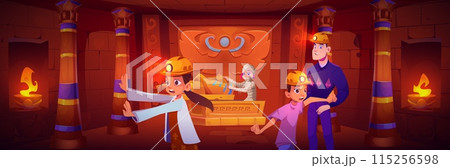 Frightened children run out of Egypt temple room 115256598