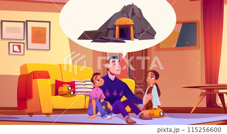 Father telling teen kids about coal mine Father telling teen kids about coal mine 115256600