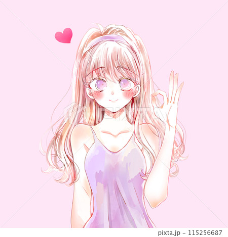 OKサインする女性　恋愛　キャミソール 115256687