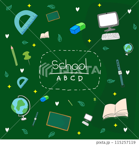 Back to school on green board background. Vector illustration. Back to school on green board background. Vector illustration. 115257119