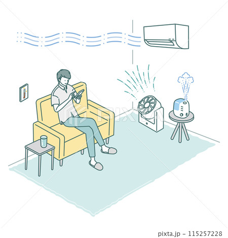 夏のエアコン節電対策(リビングでサーキュレーター・加湿器を使う) 夏のエアコン節電対策(リビングでサーキュレーター・加湿器を使う) 115257228