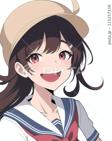 AIで生成した帽子をかぶったセーラー服の女の子のイラスト素材