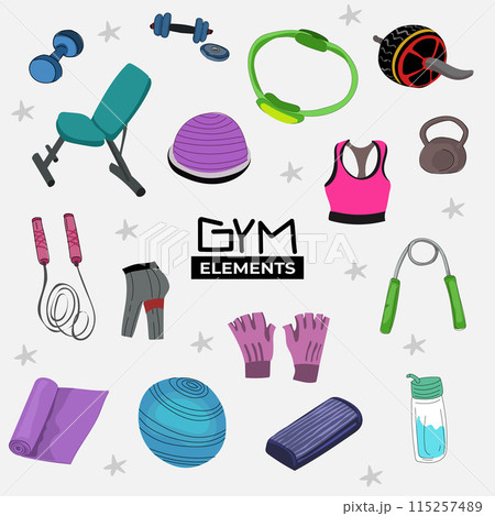 Fitness equipment icons set in flat style, Healthy lifestyle concept. Vector illustration. 115257489