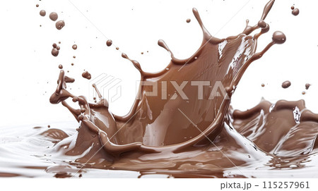 AI-generated item. Splash of chocolate isolated on white background.	 115257961